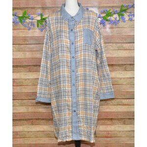 NWT Roudelain Womens XL Long Sleeve Flannel Sleep Shirt Nightgown Plaid Gingham